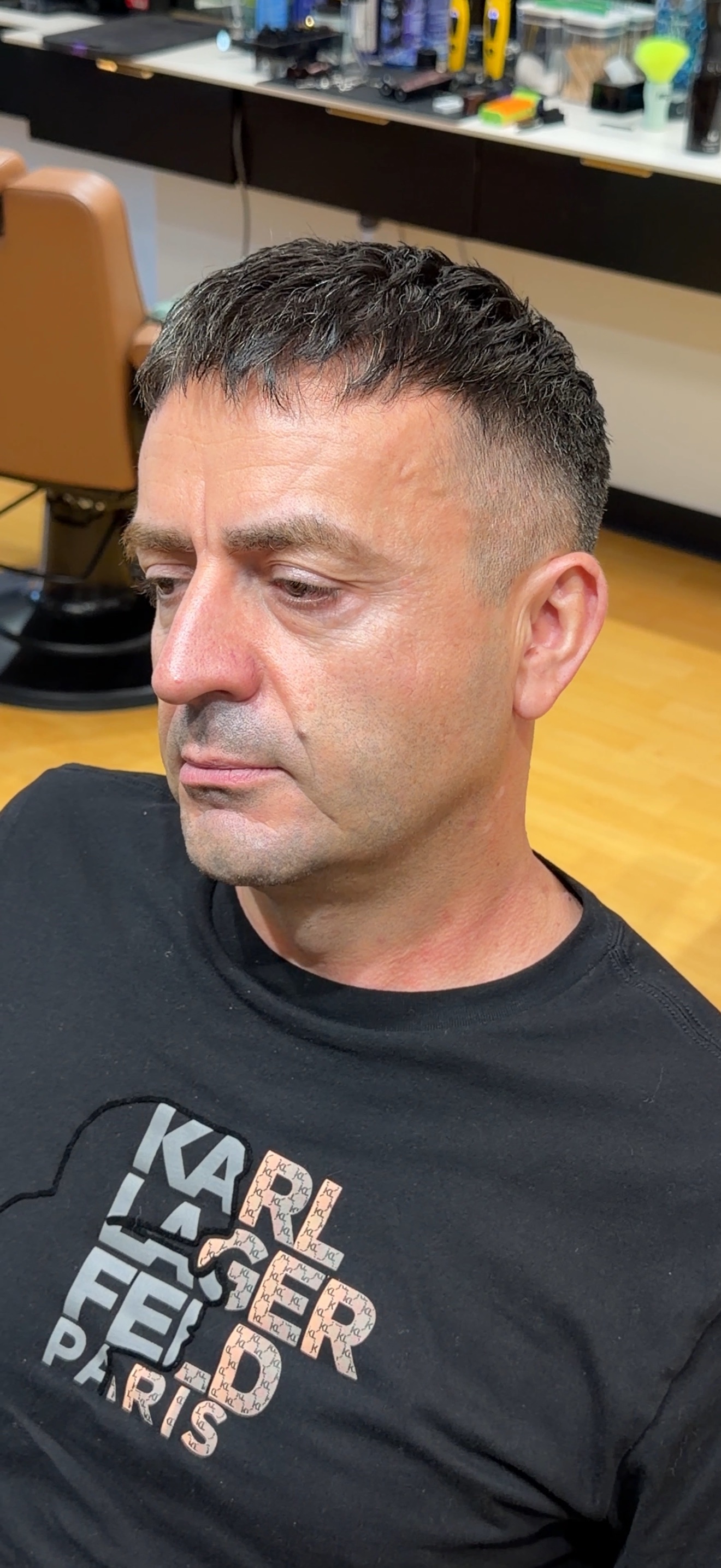 Short buzz cut haircut result